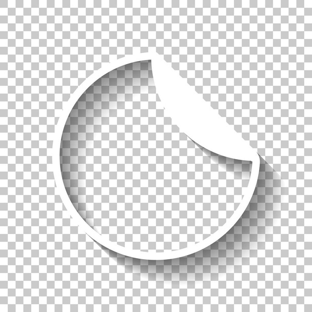 Ronde sticker met gebogen rand. Witte icoon met schaduw op transparante achtergrond - Vector, afbeelding
