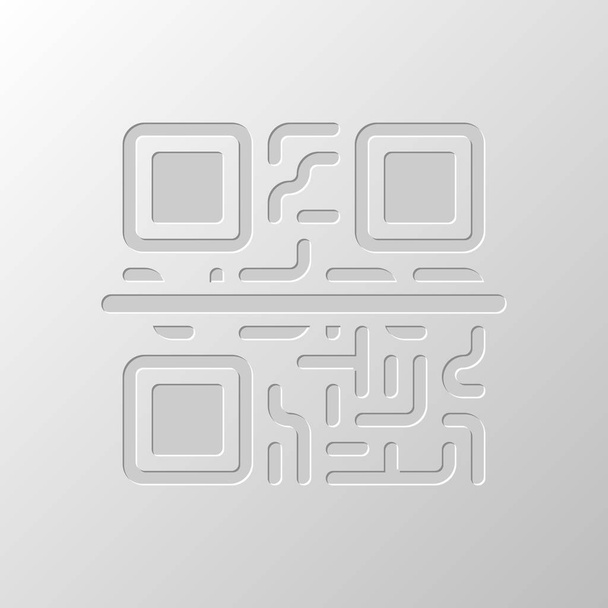 Fürkésző a Qr-kód. Technológia ikonra. Papír design. Vágott szimbólum. Kimagozott stílus - Vektor, kép