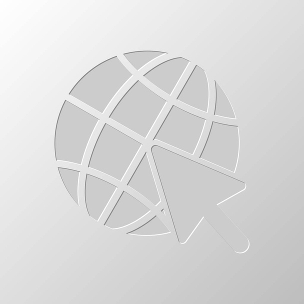 Globus und Pfeil-Symbol. Papiergestaltung. abgeschnittenes Symbol. Stilbruch - Vektor, Bild