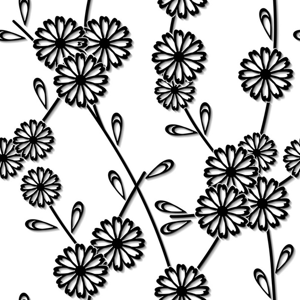 花のシームレス パターン黒と白 - ベクター画像
