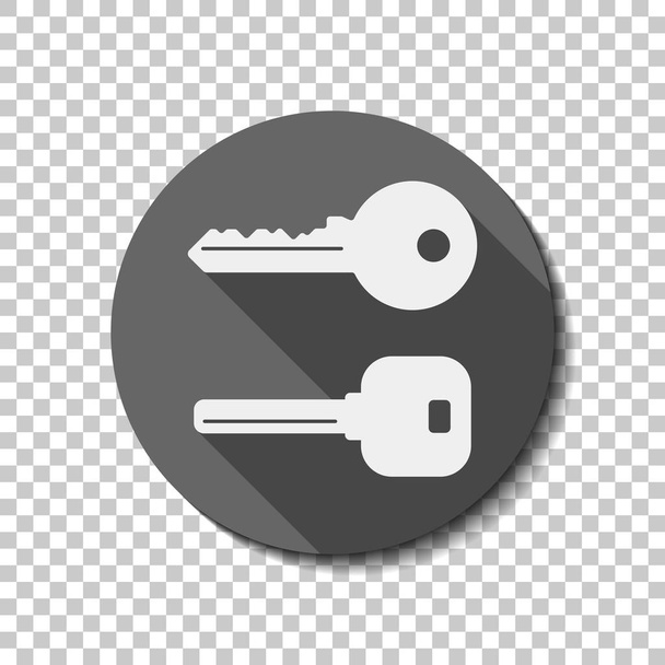 keys icons set. White flat icon with long shadow in circle on transparent background - Vector, Image