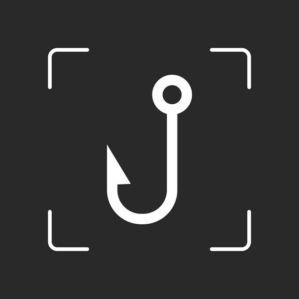 Fishing hook. Simple icon. White object in camera autofocus on dark background - Vector, Image