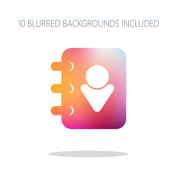 address book with man symbol on cover. Colorful logo concept with simple shadow on white. 10 different blurred backgrounds included - Vector, Image