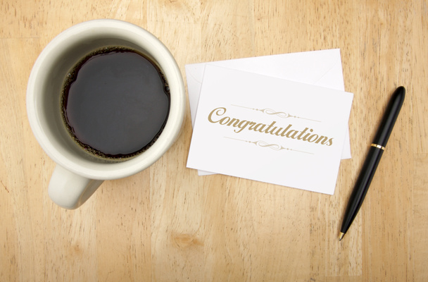 Congratulations Note Card, Pen, Coffee - Photo, Image