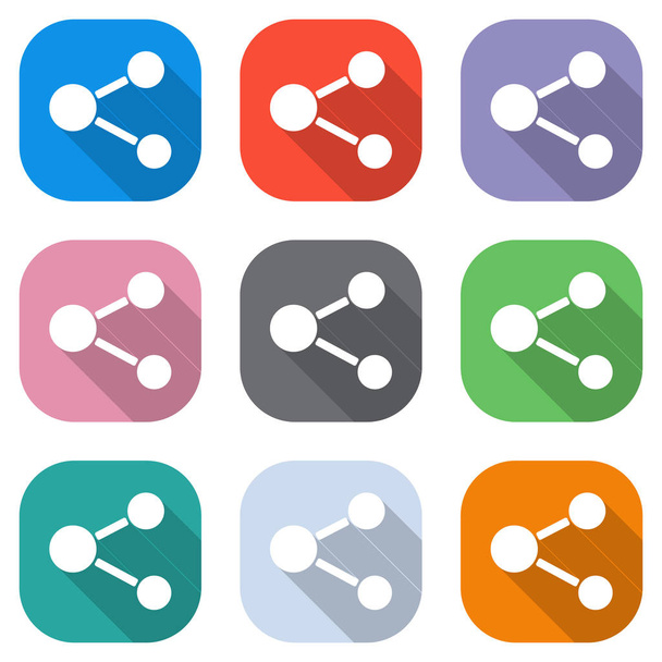 Icono de compartir simple. Conjunto de iconos blancos en cuadrados de colores para aplicaciones. Inconsútil y patrón para cartel
 - Vector, Imagen