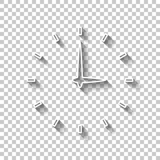 Simple icon of clock. White outline sign with shadow on transparent background - Vector, Image