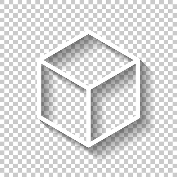 Geometrische lege kubus. Eenvoudig overzicht pictogram. Witte icoon met schaduw op transparante achtergrond - Vector, afbeelding