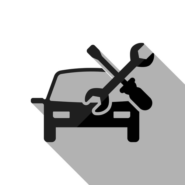 Car service, repair instrument, fix. Black object with long shadow on white background - Vector, Image