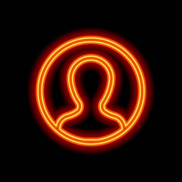 Perfil, persona en círculo. Estilo naranja neón sobre fondo negro. Icono de luz
 - Vector, Imagen