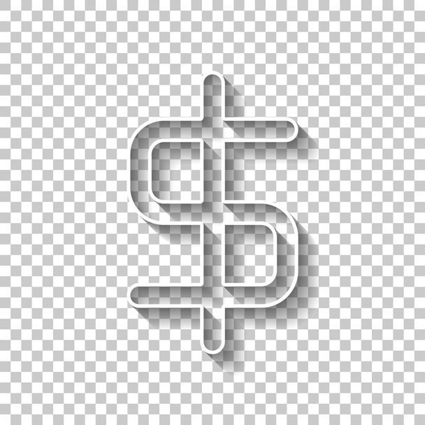 simple dollar symbol. White outline sign with shadow on transparent background - Vector, Image