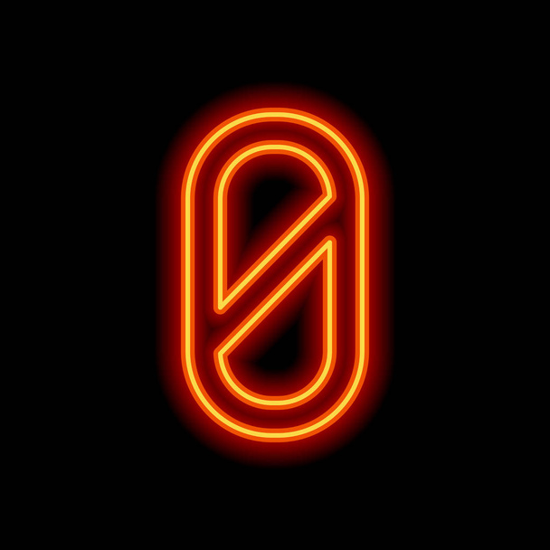 数ゼロ、数字、簡単な手紙。黒い背景にオレンジ色のネオンのスタイルです。ライト アイコン - ベクター画像