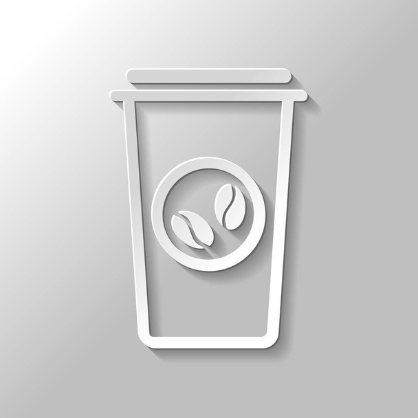 Tasse à café, café à emporter. Icône linéaire simple, contour mince. Style de papier avec ombre sur fond gris
 - Vecteur, image