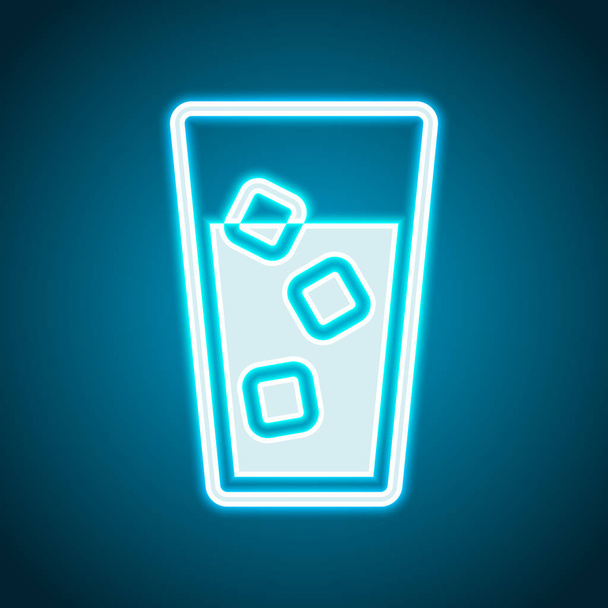 szklanka wody z ikoną kostki lodu. Neon styl. Ikona światła dekoracji. Jasny symbol elektryczny - Wektor, obraz