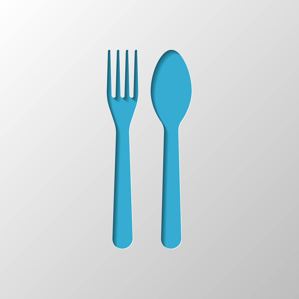 Tenedor y cuchara, icono. Herramientas de cocina. Diseño de papel. Símbolo cortado con sombra
 - Vector, imagen