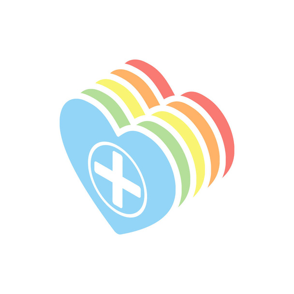 Croix cardiaque et médicale. Simple icône. Empilement d'icônes isométriques colorées sur fond blanc
 - Vecteur, image
