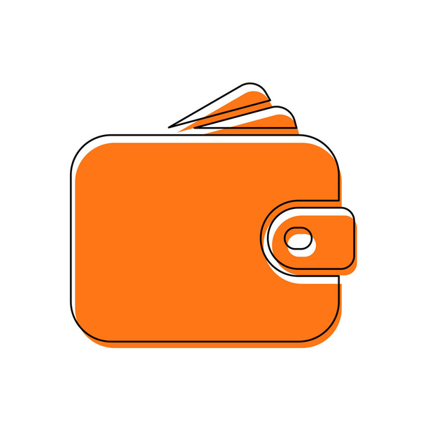 Purse, wallet, money icon. Isolated icon consisting of black thin contour and orange moved filling on different layers. White background - Vector, Image