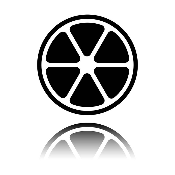 Zitronenscheiben-Symbol. schwarzes Symbol mit Spiegelreflexion auf weißem Hintergrund - Vektor, Bild