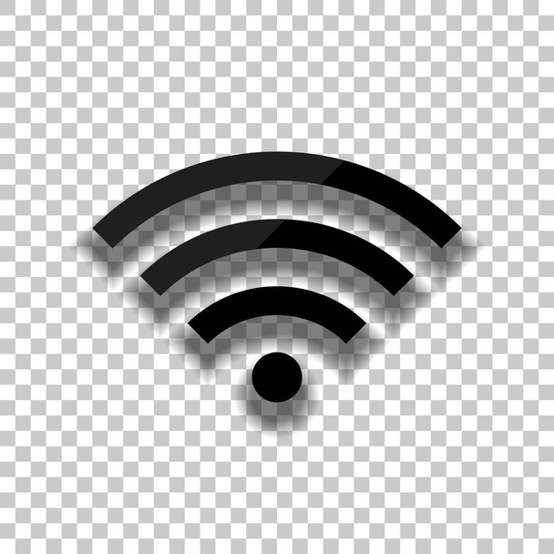 wi-fi icon. Black glass icon with soft shadow on transparent background - Vector, Image