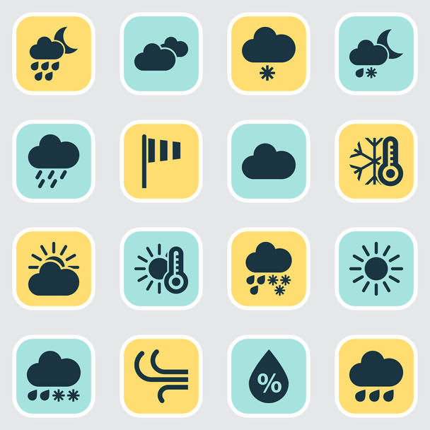 Icônes aériennes réglées avec tempête, averse de neige légère, nuage et autres éléments chauds. Illustration isolée icônes aériennes
. - Photo, image