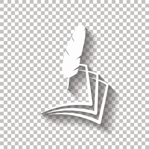 feather and paper. simple silhouette. White icon with shadow on transparent background - Vector, Image