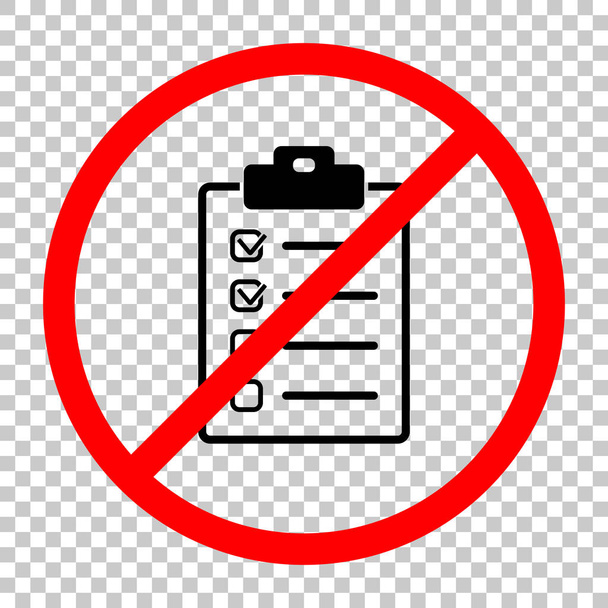 Checklist icon. Not allowed, black object in red warning sign with transparent background - Vector, Image
