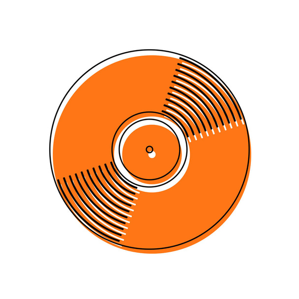 vinyl icon. Isolated icon consisting of black thin contour and orange moved filling on different layers. White background - Vector, Image