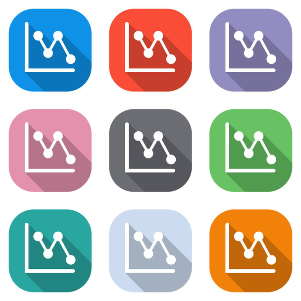 Declining graph line icon. Set of white icons on colored squares for applications. Seamless and pattern for poster - Vector, Image