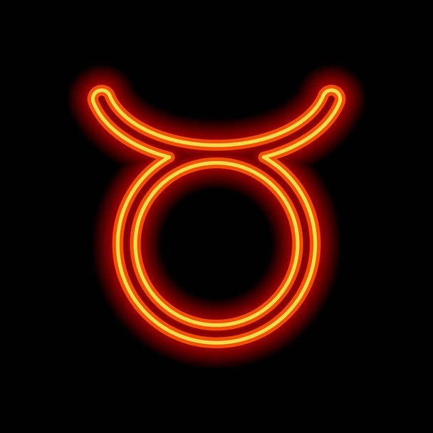 Astrological sign. Taurus simple icon. Orange neon style on black background. Light icon - Vektor, obrázek