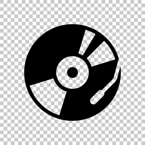 Vintage vinyl, audio CD, dj player. Egyszerű ikonra, zene logó. Átlátszó alapon fekete szimbólum - Vektor, kép