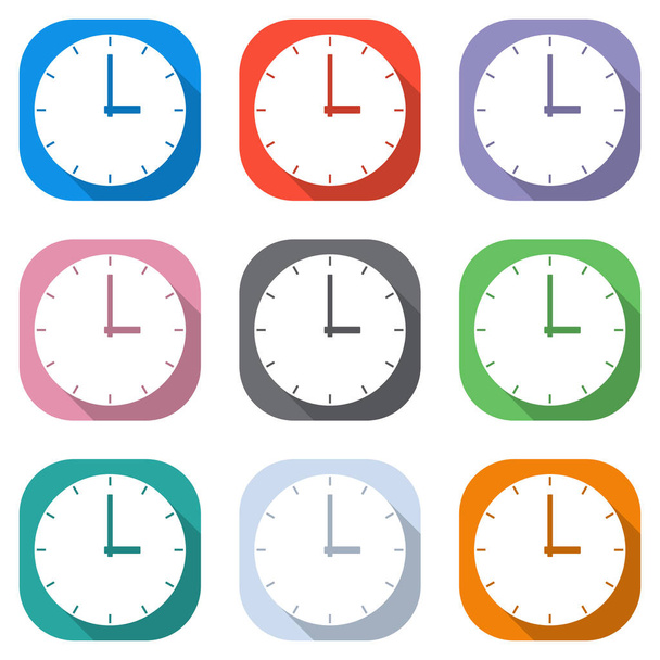 Icône horloge simple. Ensemble d'icônes blanches sur les carrés colorés pour les applications. Sans couture et motif pour affiche
 - Vecteur, image