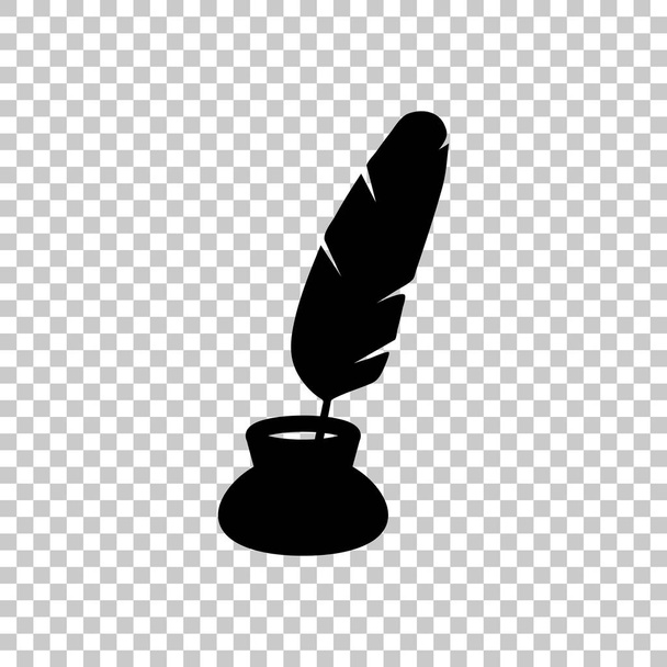 Ink and feather, sign of author. Simple icon. Black symbol on transparent background - Vector, Image