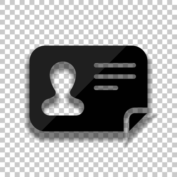 身分証明書アイコン。Id プロファイル。透明な背景のソフトな影と黒いガラス アイコン - ベクター画像
