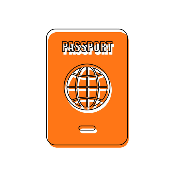 pasaporte, icono simple. Icono aislado compuesto por contorno delgado negro y relleno anaranjado movido sobre diferentes capas. Fondo blanco
 - Vector, imagen