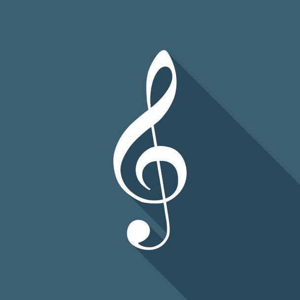Simple icon of treble key. White flat icon with long shadow on background - Vecteur, image