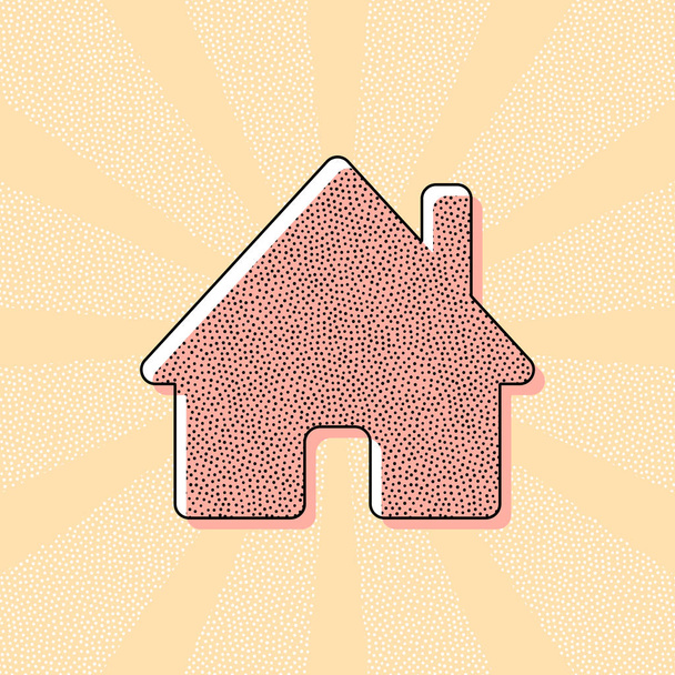 house icon. Vintage retro typography with offset printing effect. Dots poster with comics pop art background - Vector, Image