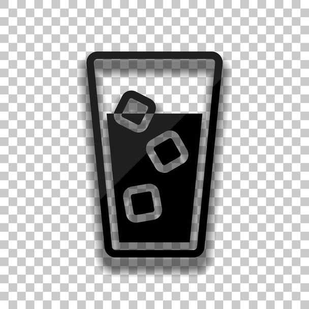 glas water met ijs kubussen pictogram. Zwart glas icoon met zachte schaduw op transparante achtergrond - Vector, afbeelding