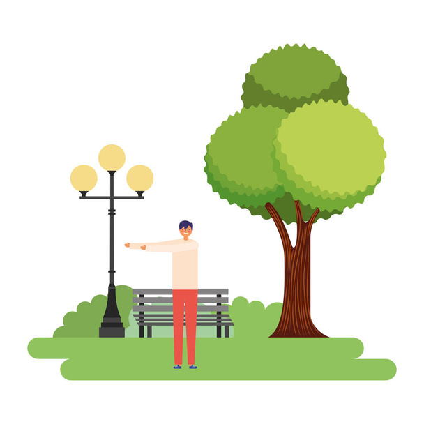 man stretching daily routine in the park - Vector, Image