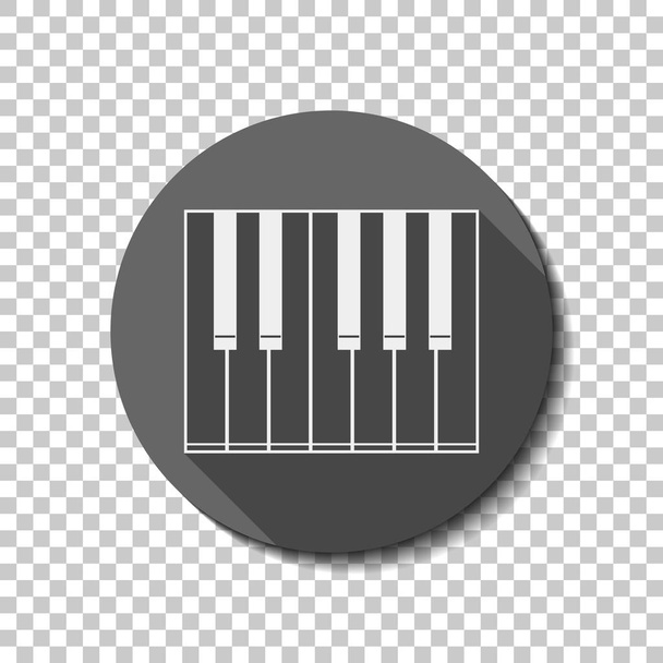 Simple piano icon. White flat icon with long shadow in circle on transparent background - Vektor, Bild