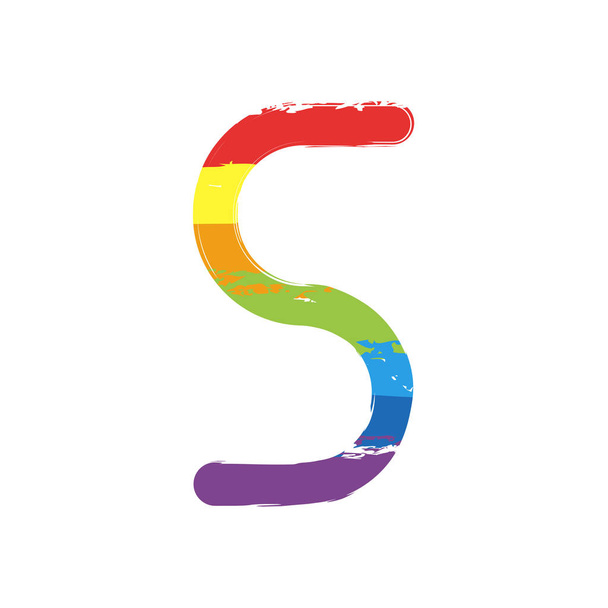 Number five, numeral, simple letter. Drawing sign with LGBT style, seven colors of rainbow (red, orange, yellow, green, blue, indigo, violet - Vector, Image