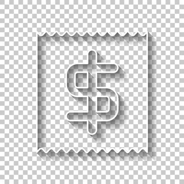 Квитанция с символом доллара. Знак белого контура с тенью на прозрачном фоне
 - Вектор,изображение