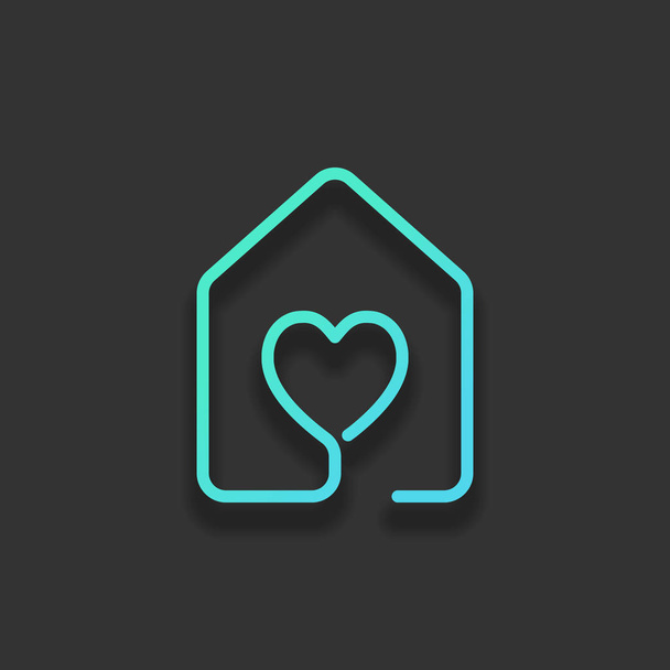 house with heart icon. line style. Colorful logo concept with soft shadow on dark background. Icon color of azure ocean - Vettoriali, immagini