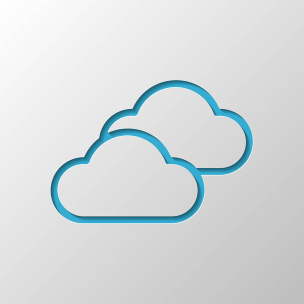 Mostly cloudy icon. Simple linear icon with thin outline. Paper design. Cutted symbol with shadow - Wektor, obraz