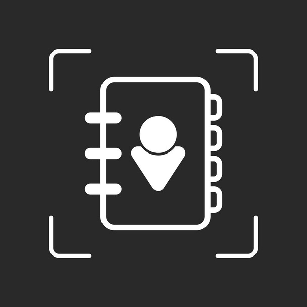 address book with person on cover. simple icon. linear symbol with thin outline. White object in camera autofocus on dark background - Vector, Image