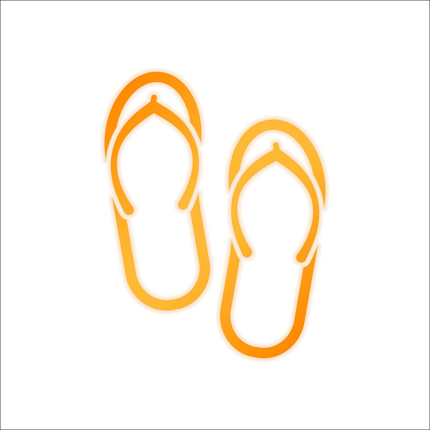 Beach slippers. Flip flops icon. Orange sign with low light on white background - Vector, Image