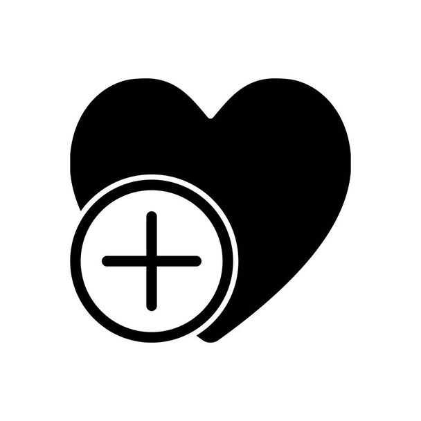 srdce a plus. jednoduchá silueta. Černá ikona na bílém pozadí - Vektor, obrázek