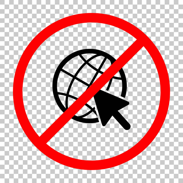 Ícone de globo e seta. Não permitido, objeto preto em sinal de aviso vermelho com fundo transparente
 - Vetor, Imagem