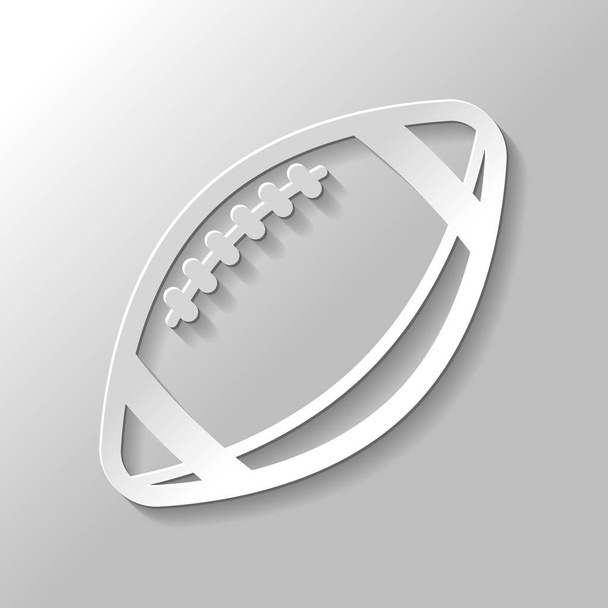 Logo des amerikanischen Fußballs. einfache Rugby-Ball-Ikone. Papierstil mit Schatten auf grauem Hintergrund - Vektor, Bild