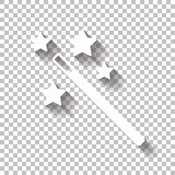 Kouzelná hůlka s hvězdami. jednoduchá silueta. Bílá ikona se stínem na průhledném pozadí - Vektor, obrázek