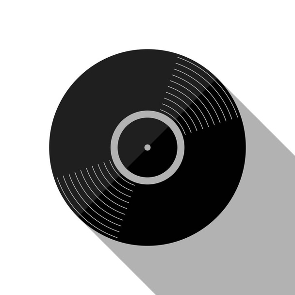 Vinyl-Ikone. schwarzes Objekt mit langem Schatten auf weißem Hintergrund - Vektor, Bild