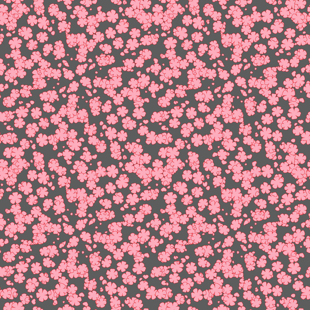flowers of sakura. Infinitely curly branches. Oriental style. Seamless pattern with gray background - Vetor, Imagem
